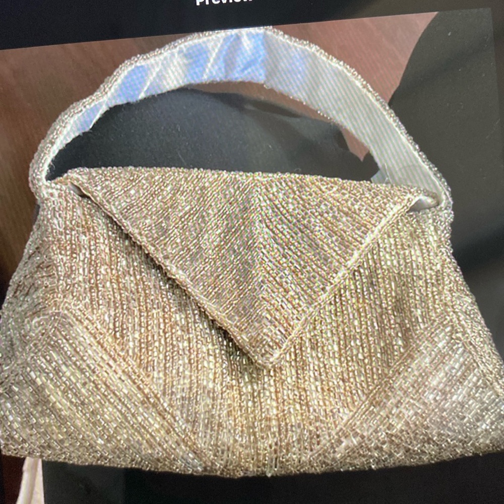 Vintage K.C. Malhan clear Iridescent Glass Beaded Bag Short Strap Made in India